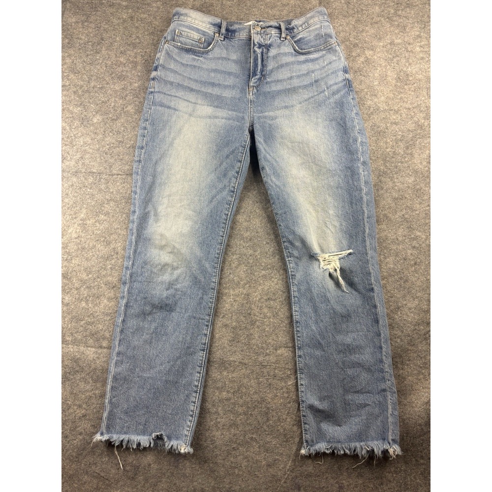 LOFT The Straight‎ Crop Jeans High Rise Distressed Medium Wash Blue Size 27/4